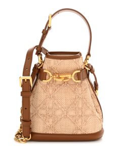 Dior Raffia Calfskin Cannage Bucket Bag Natural