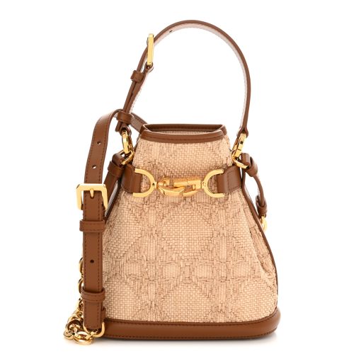 Dior Raffia Calfskin Cannage Bucket Bag Natural