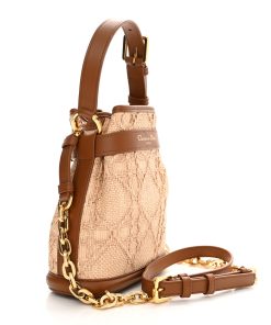 Dior Raffia Calfskin Cannage Bucket Bag Natural