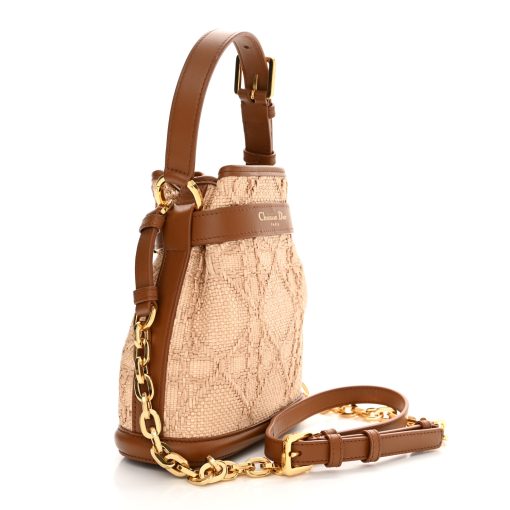 Dior Raffia Calfskin Cannage Bucket Bag Natural