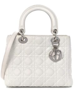 CHRISTIAN DIOR Lambskin Cannage Medium Lady Dior White