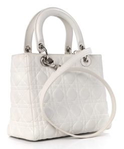 CHRISTIAN DIOR Lambskin Cannage Medium Lady Dior White