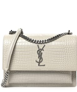 YSL Calfskin Crocodile Medium Sunset Blanc Vintage