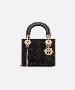 Dior Mini Lady Bag Black Cotton with Micropearls