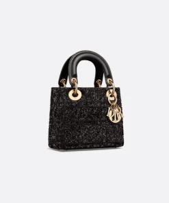 Dior Mini Lady Bag Black Cotton with Micropearls