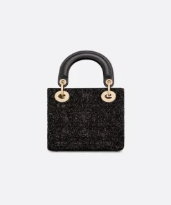 Dior Mini Lady Bag Black Cotton with Micropearls