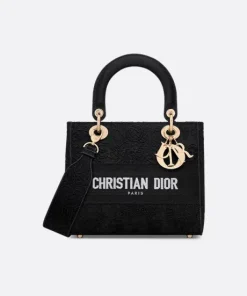 Dior Lady D-Lite Bag Black Soleil Macramé Embroidery