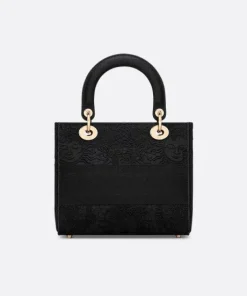 Dior Lady D-Lite Bag Black Soleil Macramé Embroidery