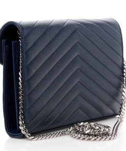 YSL Grain De Poudre Chain Wallet Blue Sapphire