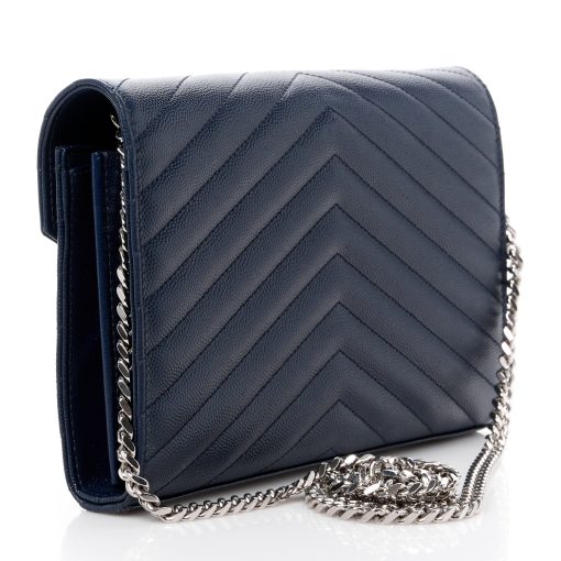 YSL Grain De Poudre Chain Wallet Blue Sapphire