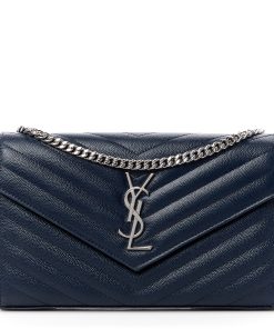 YSL Grain De Poudre Chain Wallet Blue Sapphire