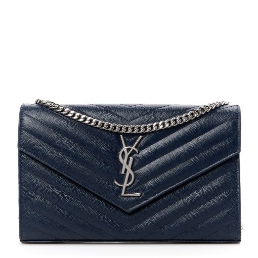 YSL Grain De Poudre Chain Wallet Blue Sapphire