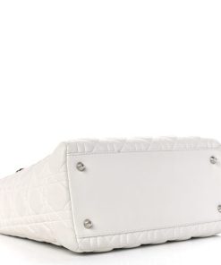 CHRISTIAN DIOR Lambskin Cannage Medium Lady Dior White