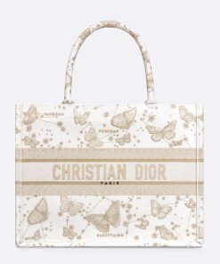 Dior Book Tote Butterfly Zodiac Motif Canvas White/Gold