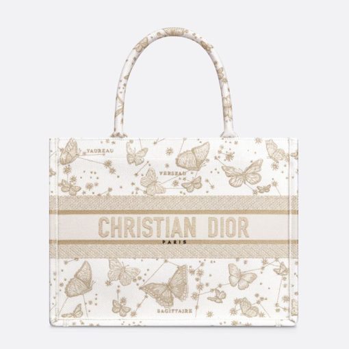 Dior Book Tote Butterfly Zodiac Motif Canvas White/Gold