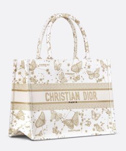 Dior Book Tote Butterfly Zodiac Motif Canvas White/Gold