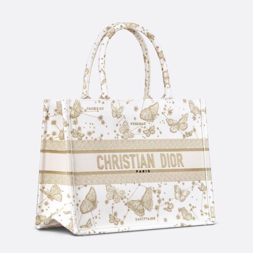 Dior Book Tote Butterfly Zodiac Motif Canvas White/Gold