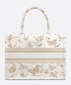 Dior Book Tote Butterfly Zodiac Motif Canvas White/Gold