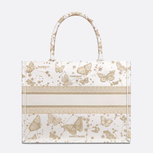 Dior Book Tote Butterfly Zodiac Motif Canvas White/Gold