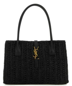 YSL Panier Logo Plaque Tote Black Bag