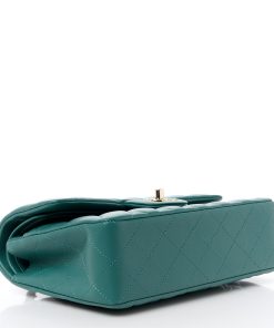 CHANEL Lambskin Quilted Small Double Flap Green