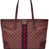 GUCCI Ophidia GG-Jacquard Canvas Leather Tote Bag