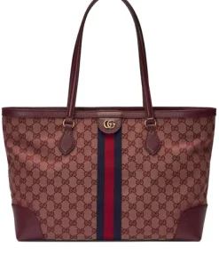 GUCCI Ophidia GG-Jacquard Canvas Leather Tote Bag