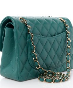 CHANEL Lambskin Quilted Small Double Flap Green