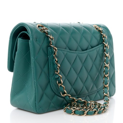 CHANEL Lambskin Quilted Small Double Flap Green