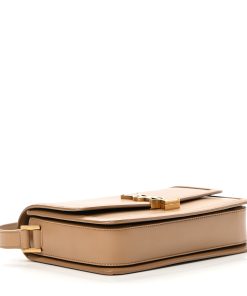 YSL Box Calfskin Medium Solferino Natural Tan