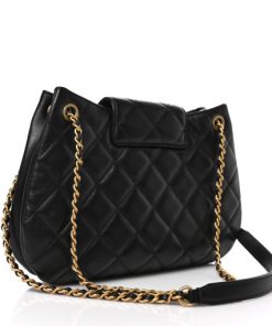 CHANEL Lambskin Quilted CC Messenger Black