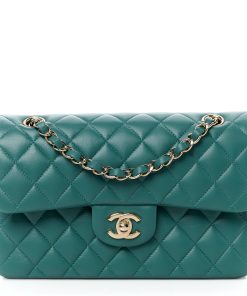 CHANEL Lambskin Quilted Small Double Flap Green