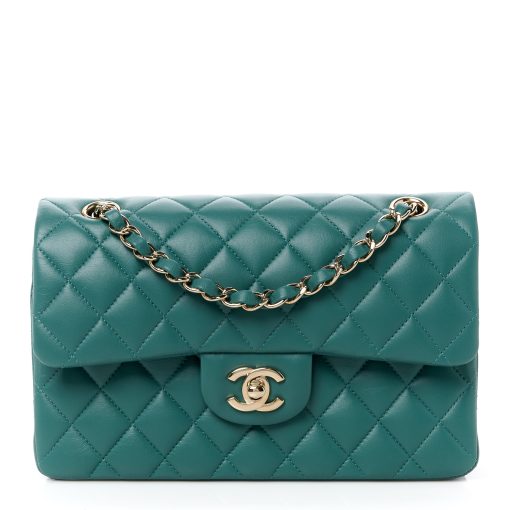 CHANEL Lambskin Quilted Small Double Flap Green