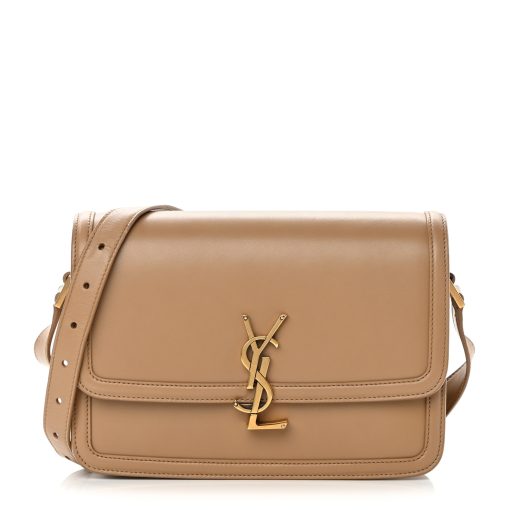 YSL Box Calfskin Medium Solferino Natural Tan