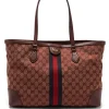 GUCCI Ophidia GG-Jacquard Canvas Leather Tote Bag