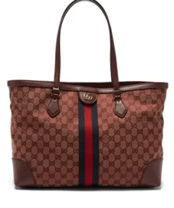 GUCCI Ophidia GG-Jacquard Canvas Leather Tote Bag