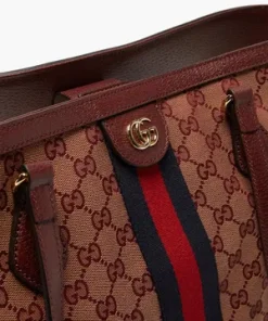 GUCCI Ophidia GG-Jacquard Canvas Leather Tote Bag