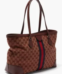 GUCCI Ophidia GG-Jacquard Canvas Leather Tote Bag