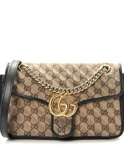 Gucci Monogram Small GG Marmont Bag Beige Black