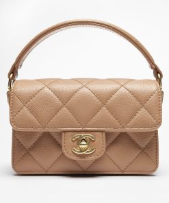 CHANEL MINI FLAP TOP SHINY CALFSKIN CAMEL BAG