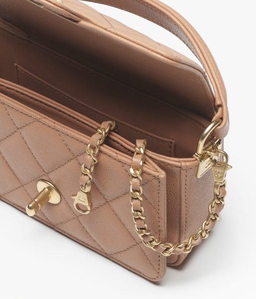 CHANEL MINI FLAP TOP SHINY CALFSKIN CAMEL BAG