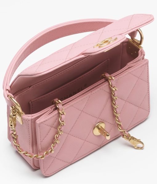 CHANEL MINI FLAP WITH TOP SHINY CALFSKIN PINK BAG