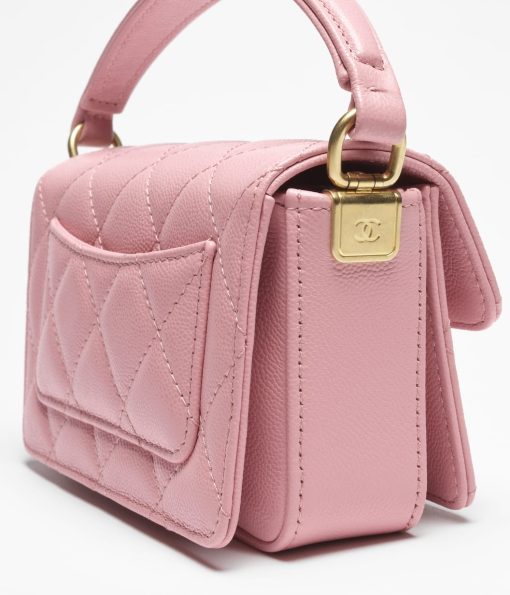 CHANEL MINI FLAP WITH TOP SHINY CALFSKIN PINK BAG