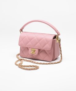 CHANEL MINI FLAP WITH TOP SHINY CALFSKIN PINK BAG