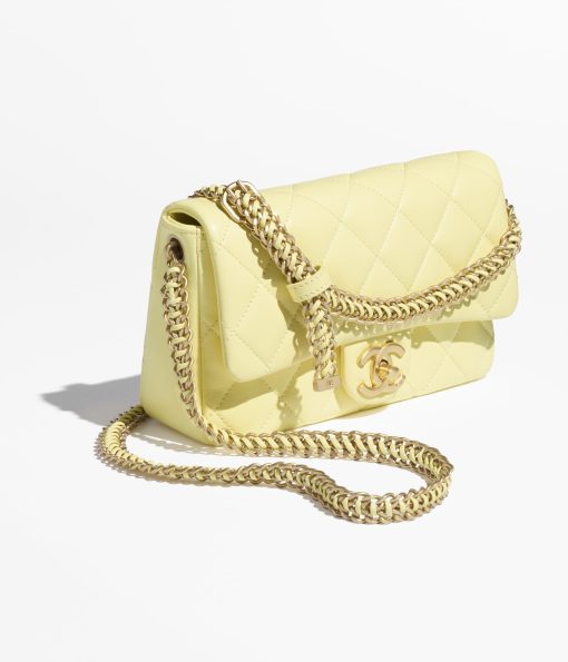 CHANEL SMALL FLAP SHINY LAMBSKIN LIGHT YELLOW BAG