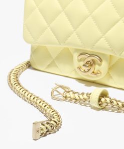 CHANEL SMALL FLAP SHINY LAMBSKIN LIGHT YELLOW BAG