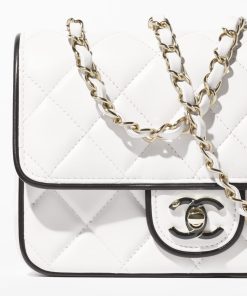 CHANEL MINI FLAP LAMBSKIN GOLD TONE METAL WHITE BAG