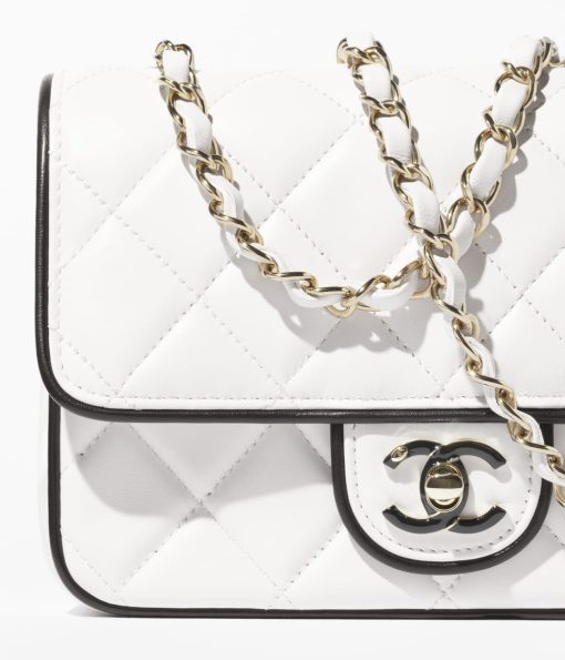 CHANEL MINI FLAP LAMBSKIN GOLD TONE METAL WHITE BAG