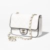 CHANEL MINI FLAP LAMBSKIN GOLD TONE METAL WHITE BAG