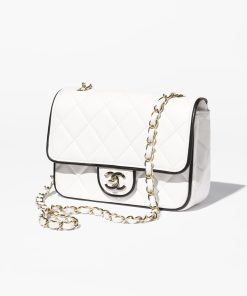 CHANEL MINI FLAP LAMBSKIN GOLD TONE METAL WHITE BAG